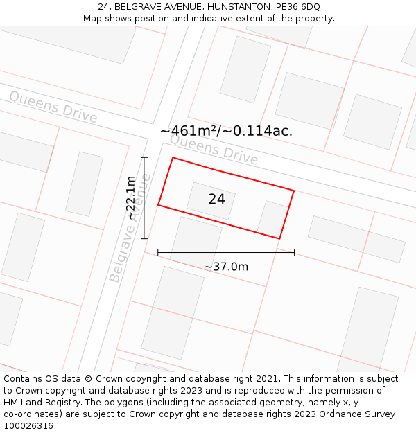 24, BELGRAVE AVENUE, HUNSTANTON, PE36 6DQ: Plot and title map