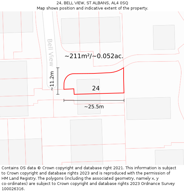 24, BELL VIEW, ST ALBANS, AL4 0SQ: Plot and title map