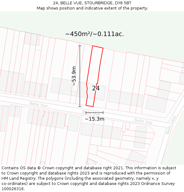 24, BELLE VUE, STOURBRIDGE, DY8 5BT: Plot and title map