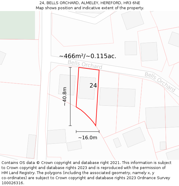 24, BELLS ORCHARD, ALMELEY, HEREFORD, HR3 6NE: Plot and title map