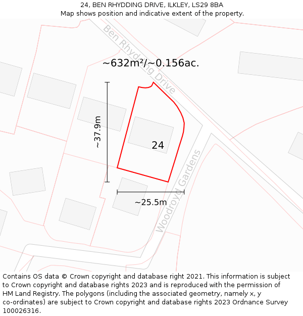 24, BEN RHYDDING DRIVE, ILKLEY, LS29 8BA: Plot and title map