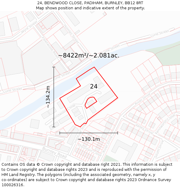 24, BENDWOOD CLOSE, PADIHAM, BURNLEY, BB12 8RT: Plot and title map