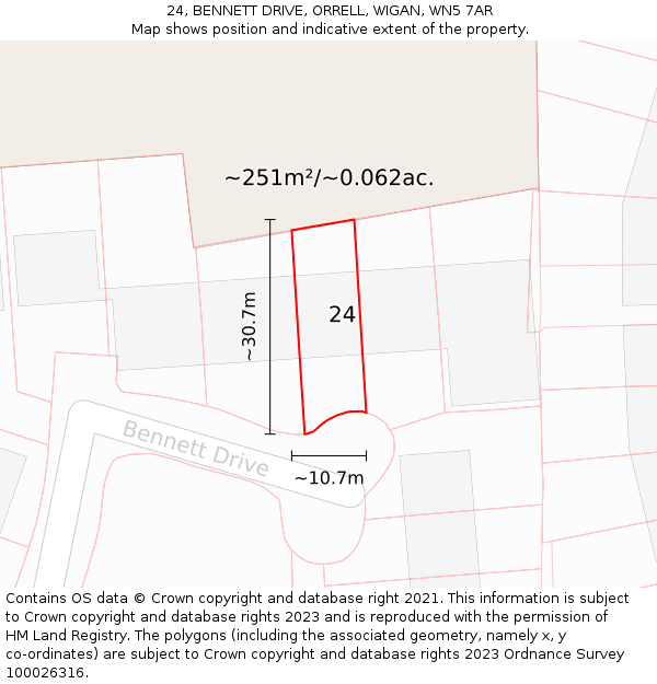 24, BENNETT DRIVE, ORRELL, WIGAN, WN5 7AR: Plot and title map