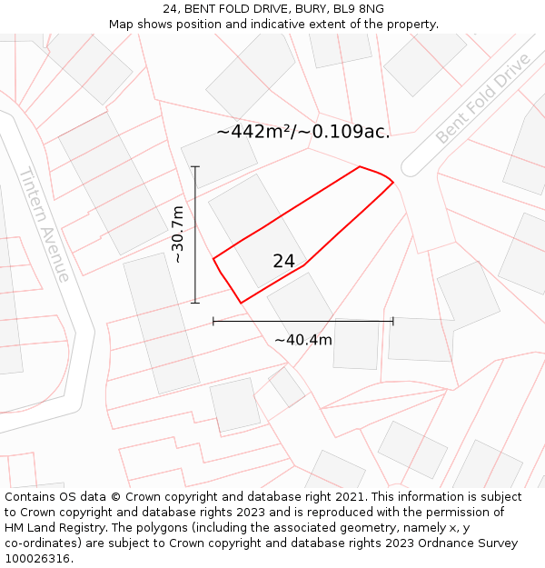 24, BENT FOLD DRIVE, BURY, BL9 8NG: Plot and title map
