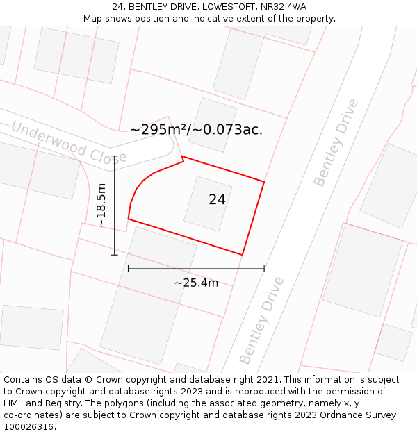 24, BENTLEY DRIVE, LOWESTOFT, NR32 4WA: Plot and title map