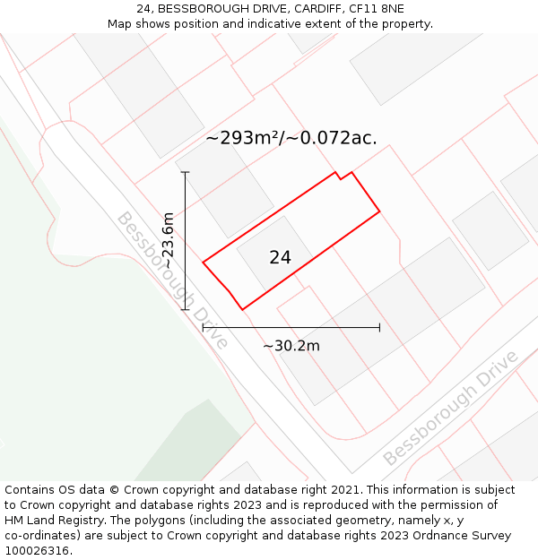 24, BESSBOROUGH DRIVE, CARDIFF, CF11 8NE: Plot and title map