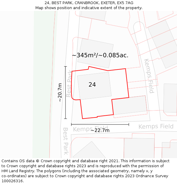 24, BEST PARK, CRANBROOK, EXETER, EX5 7AG: Plot and title map