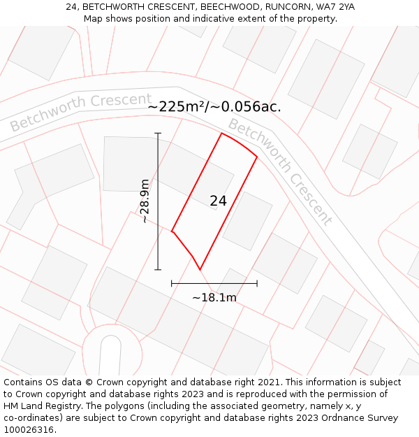 24, BETCHWORTH CRESCENT, BEECHWOOD, RUNCORN, WA7 2YA: Plot and title map