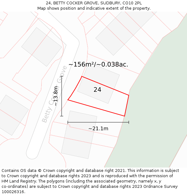 24, BETTY COCKER GROVE, SUDBURY, CO10 2PL: Plot and title map