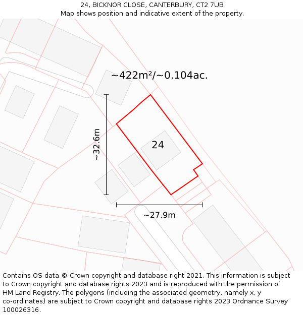 24, BICKNOR CLOSE, CANTERBURY, CT2 7UB: Plot and title map