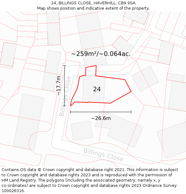24, BILLINGS CLOSE, HAVERHILL, CB9 9SA: Plot and title map