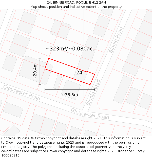 24, BINNIE ROAD, POOLE, BH12 2AN: Plot and title map
