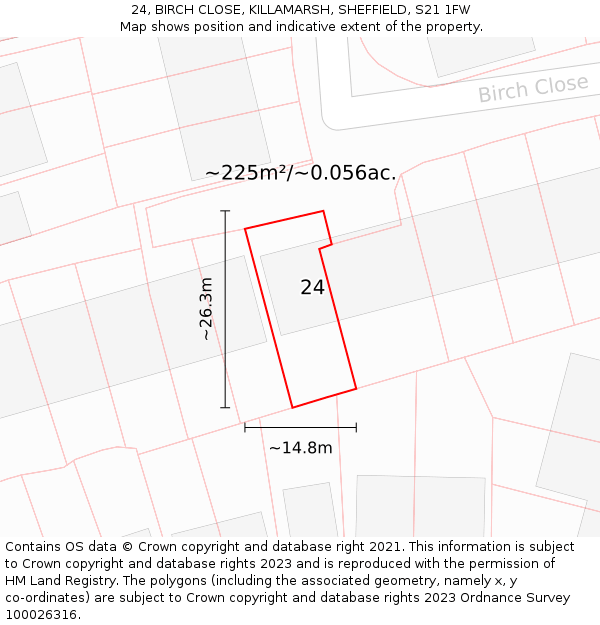 24, BIRCH CLOSE, KILLAMARSH, SHEFFIELD, S21 1FW: Plot and title map