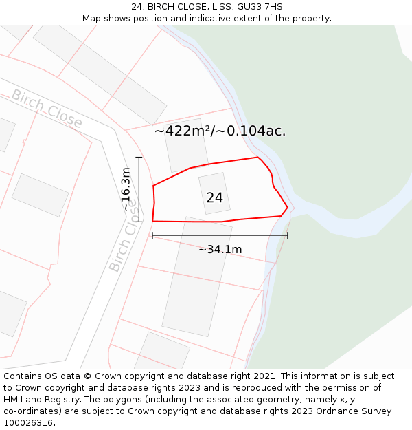 24, BIRCH CLOSE, LISS, GU33 7HS: Plot and title map