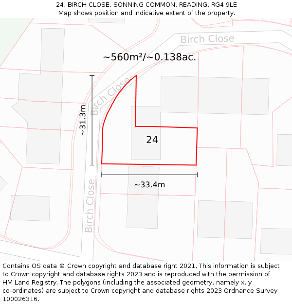 24, BIRCH CLOSE, SONNING COMMON, READING, RG4 9LE: Plot and title map