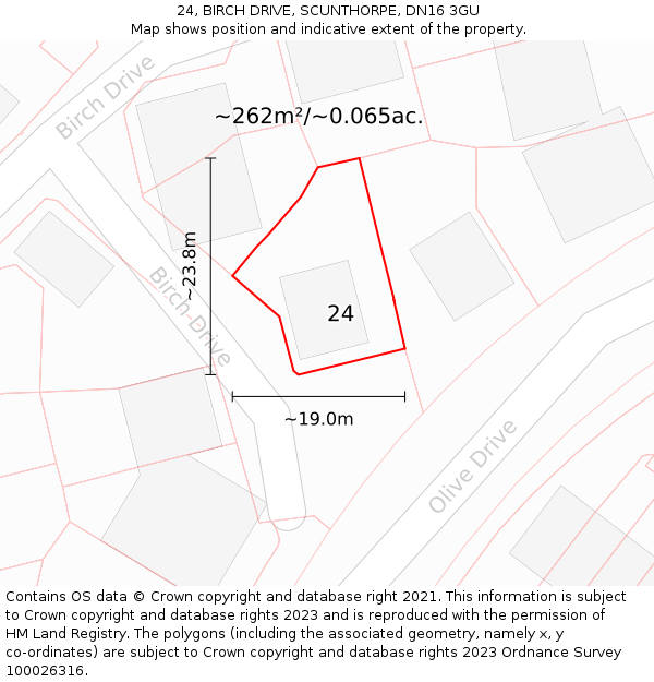 24, BIRCH DRIVE, SCUNTHORPE, DN16 3GU: Plot and title map
