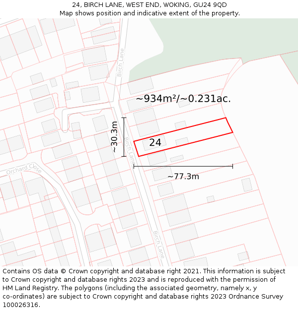 24, BIRCH LANE, WEST END, WOKING, GU24 9QD: Plot and title map
