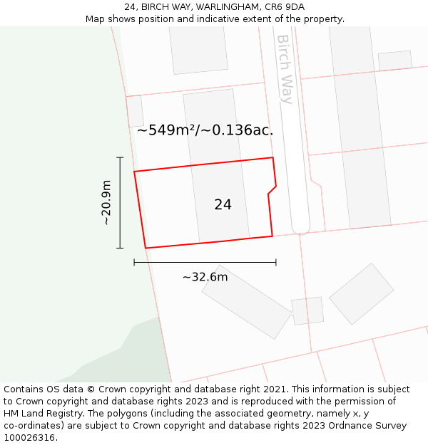 24, BIRCH WAY, WARLINGHAM, CR6 9DA: Plot and title map