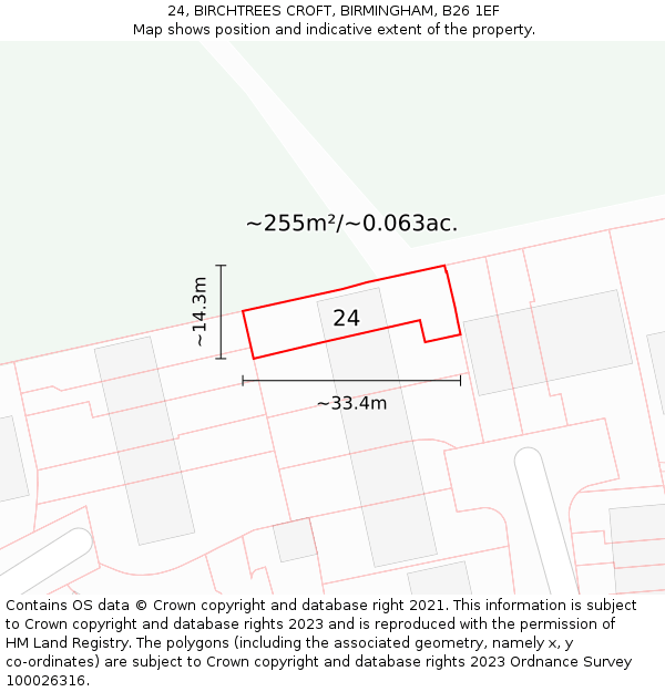 24, BIRCHTREES CROFT, BIRMINGHAM, B26 1EF: Plot and title map