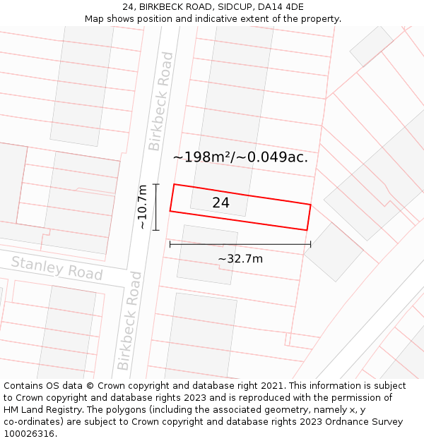 24, BIRKBECK ROAD, SIDCUP, DA14 4DE: Plot and title map