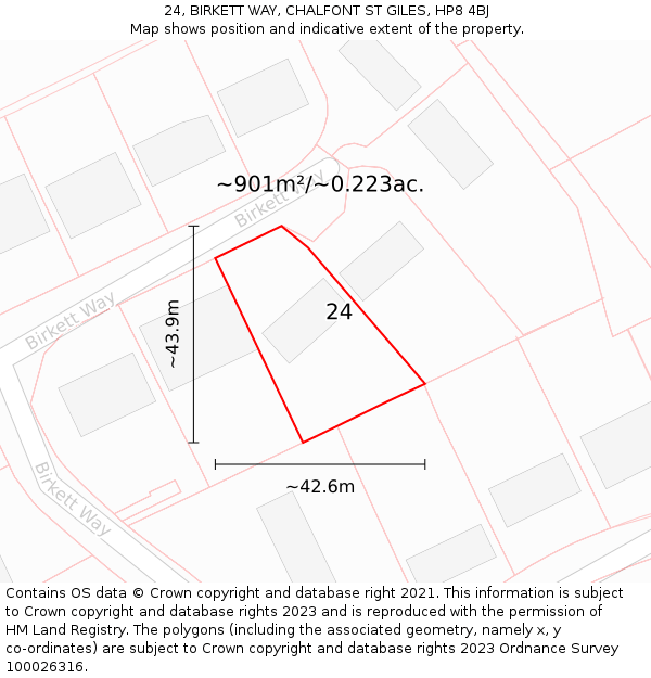 24, BIRKETT WAY, CHALFONT ST GILES, HP8 4BJ: Plot and title map