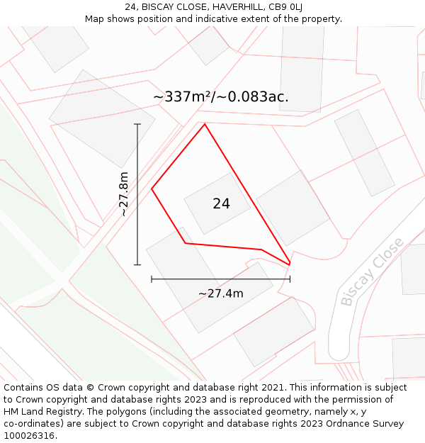 24, BISCAY CLOSE, HAVERHILL, CB9 0LJ: Plot and title map