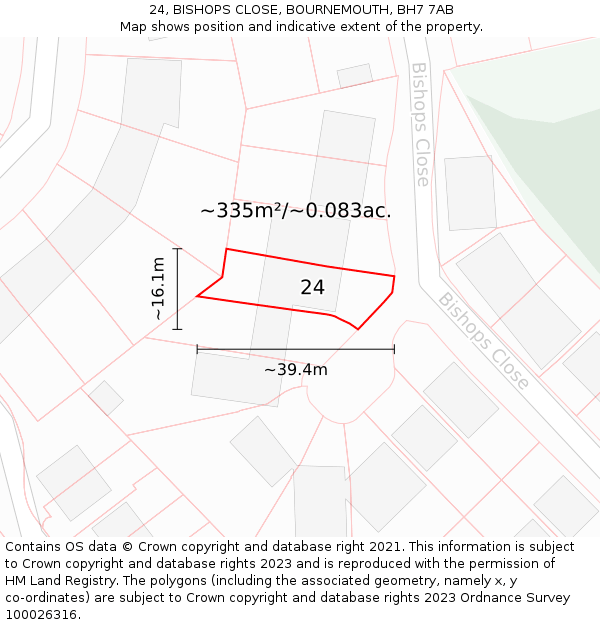 24, BISHOPS CLOSE, BOURNEMOUTH, BH7 7AB: Plot and title map