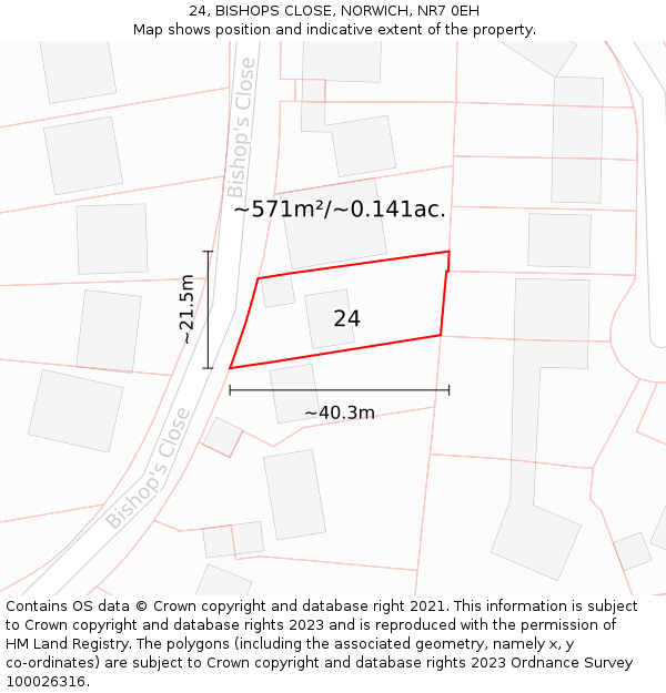 24, BISHOPS CLOSE, NORWICH, NR7 0EH: Plot and title map