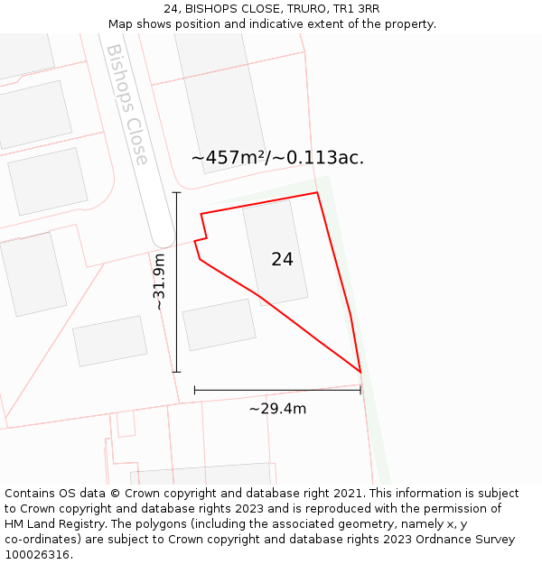 24, BISHOPS CLOSE, TRURO, TR1 3RR: Plot and title map