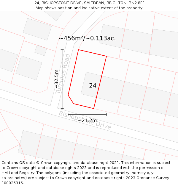 24, BISHOPSTONE DRIVE, SALTDEAN, BRIGHTON, BN2 8FF: Plot and title map