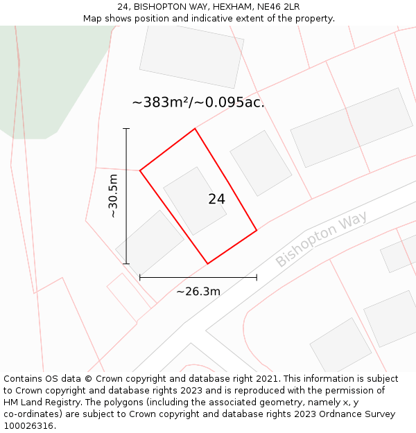 24, BISHOPTON WAY, HEXHAM, NE46 2LR: Plot and title map