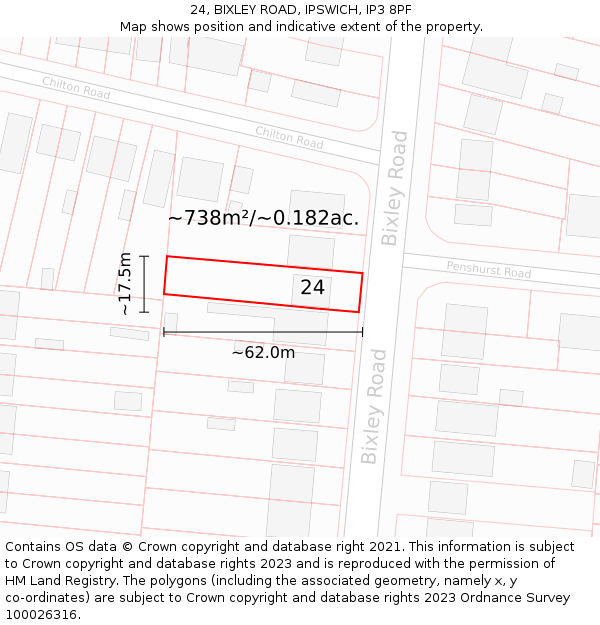 24, BIXLEY ROAD, IPSWICH, IP3 8PF: Plot and title map