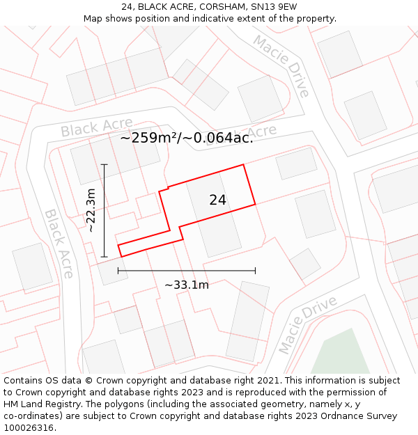 24, BLACK ACRE, CORSHAM, SN13 9EW: Plot and title map