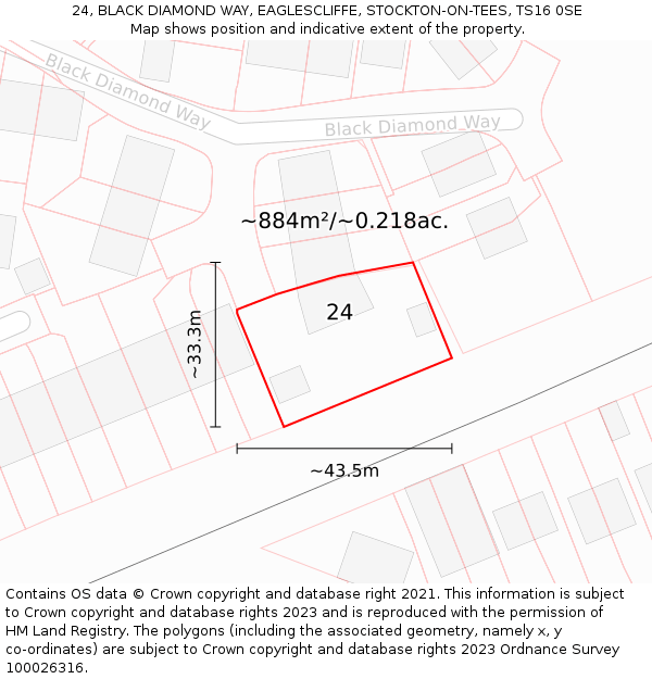 24, BLACK DIAMOND WAY, EAGLESCLIFFE, STOCKTON-ON-TEES, TS16 0SE: Plot and title map