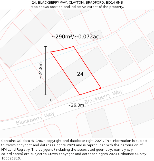 24, BLACKBERRY WAY, CLAYTON, BRADFORD, BD14 6NB: Plot and title map