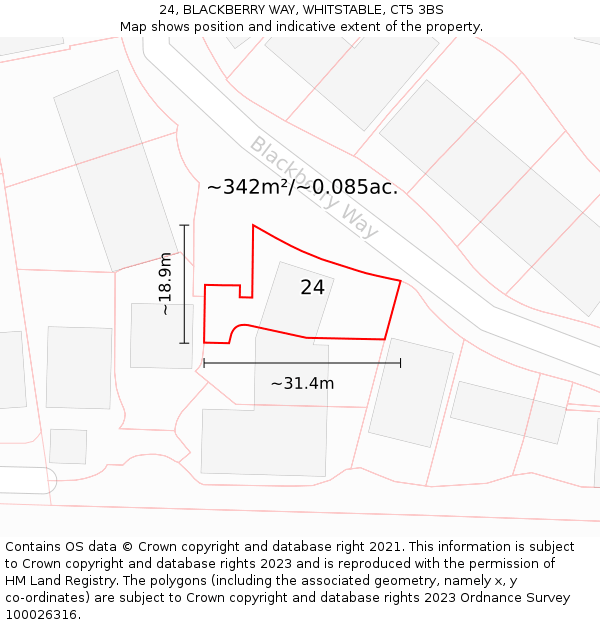 24, BLACKBERRY WAY, WHITSTABLE, CT5 3BS: Plot and title map