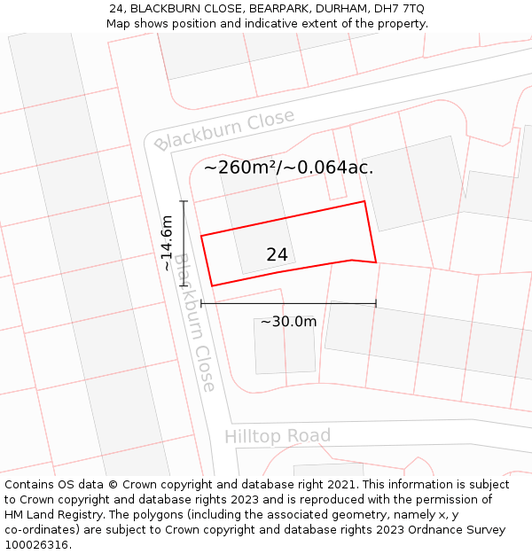 24, BLACKBURN CLOSE, BEARPARK, DURHAM, DH7 7TQ: Plot and title map