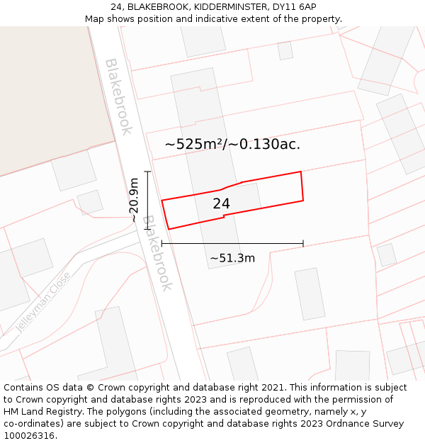 24, BLAKEBROOK, KIDDERMINSTER, DY11 6AP: Plot and title map