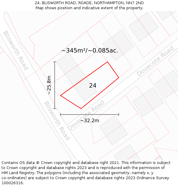 24, BLISWORTH ROAD, ROADE, NORTHAMPTON, NN7 2ND: Plot and title map