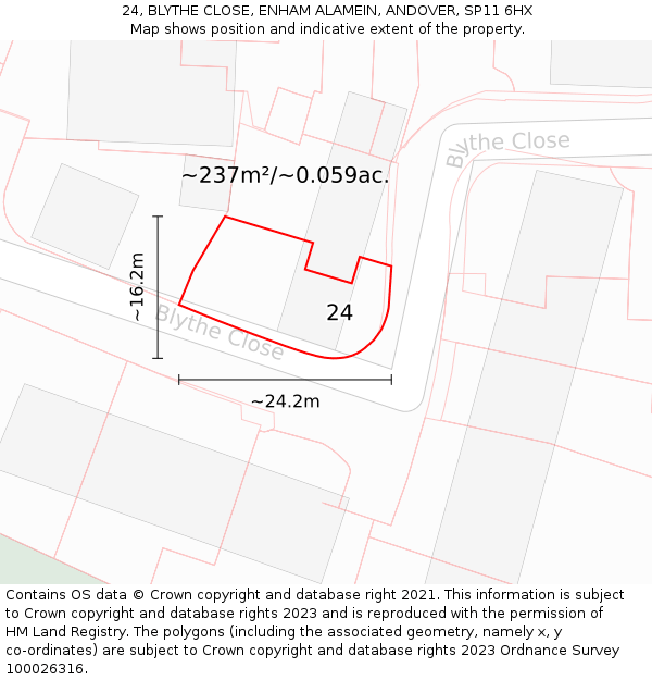 24, BLYTHE CLOSE, ENHAM ALAMEIN, ANDOVER, SP11 6HX: Plot and title map