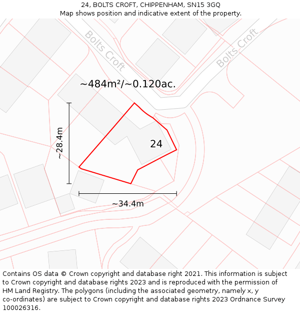 24, BOLTS CROFT, CHIPPENHAM, SN15 3GQ: Plot and title map