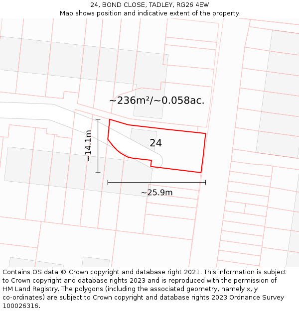 24, BOND CLOSE, TADLEY, RG26 4EW: Plot and title map