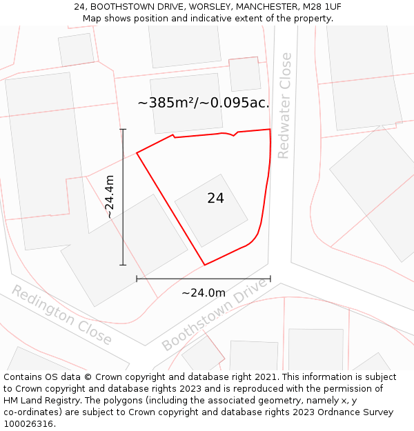 24, BOOTHSTOWN DRIVE, WORSLEY, MANCHESTER, M28 1UF: Plot and title map