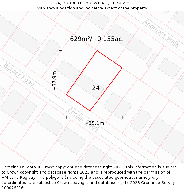 24, BORDER ROAD, WIRRAL, CH60 2TY: Plot and title map