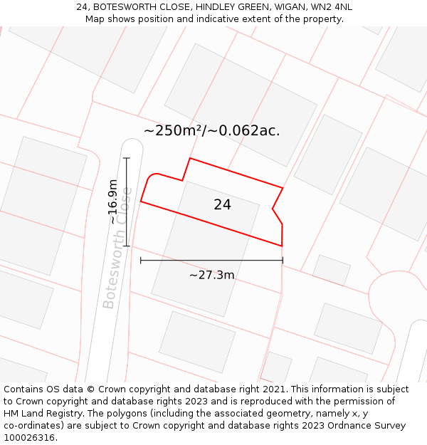 24, BOTESWORTH CLOSE, HINDLEY GREEN, WIGAN, WN2 4NL: Plot and title map