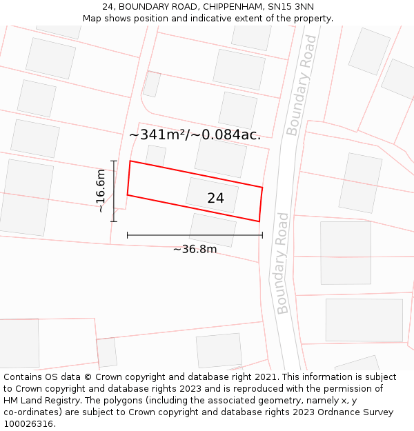 24, BOUNDARY ROAD, CHIPPENHAM, SN15 3NN: Plot and title map