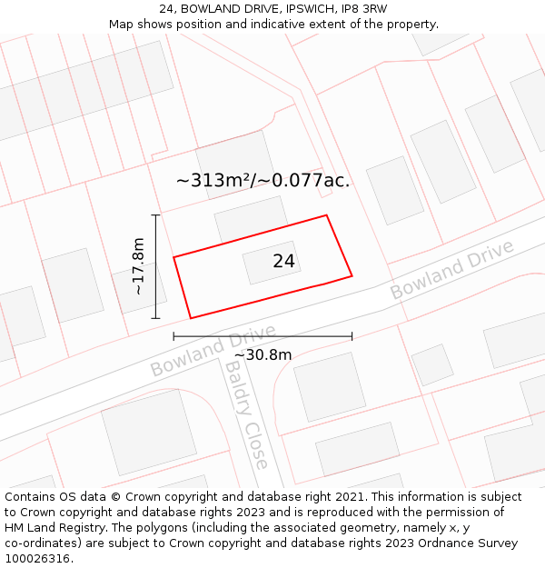 24, BOWLAND DRIVE, IPSWICH, IP8 3RW: Plot and title map
