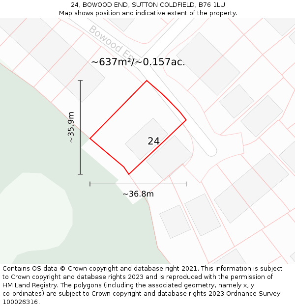 24, BOWOOD END, SUTTON COLDFIELD, B76 1LU: Plot and title map