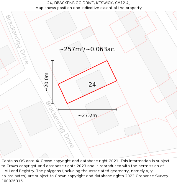 24, BRACKENRIGG DRIVE, KESWICK, CA12 4JJ: Plot and title map