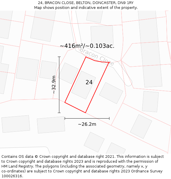 24, BRACON CLOSE, BELTON, DONCASTER, DN9 1RY: Plot and title map